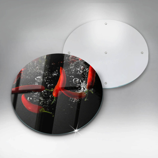 Chopping board glass Chili peppers in water