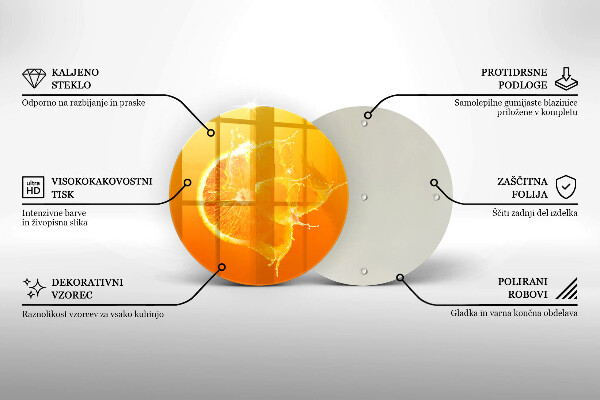 Chopping board glass Juicy fruit of orange