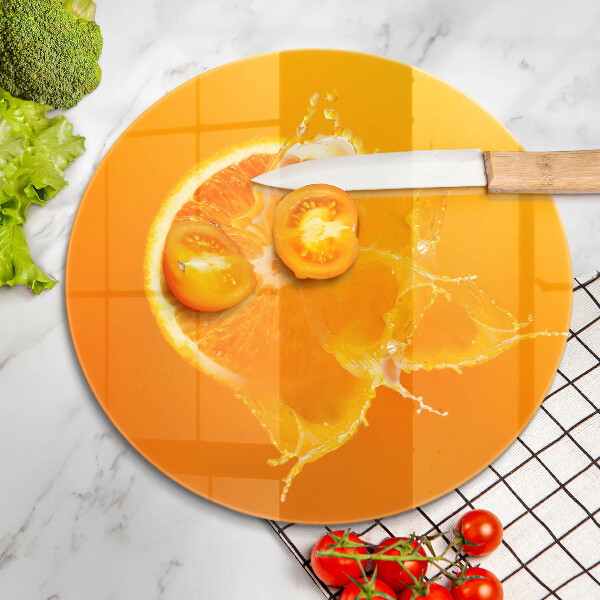 Chopping board glass Juicy fruit of orange