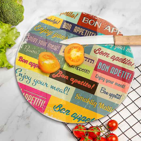 Chopping board glass Enjoy your meal transcriptions