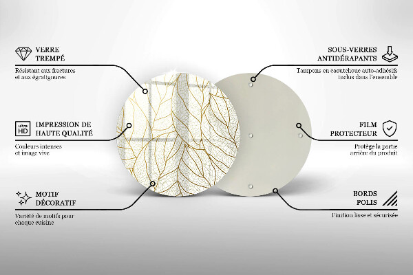 Chopping board glass Line-art leaves pattern
