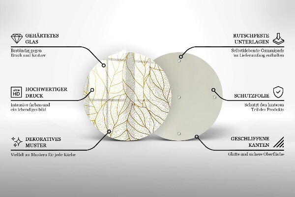 Chopping board glass Line-art leaves pattern
