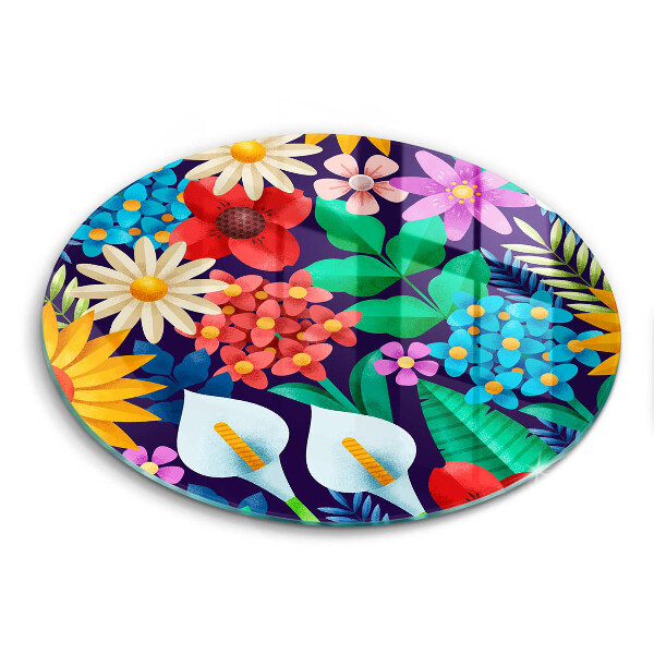 Chopping board glass Illustration meadow flowers