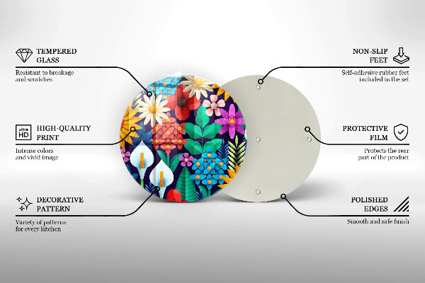 Chopping board glass Illustration meadow flowers