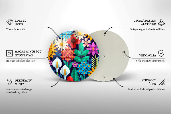 Chopping board glass Illustration meadow flowers