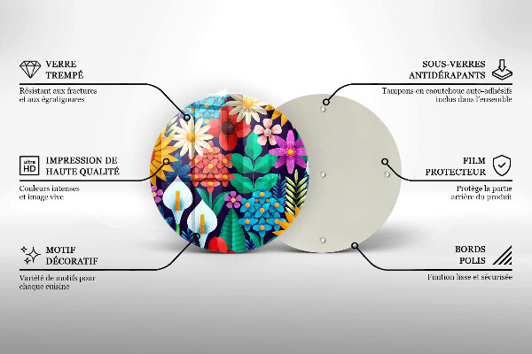 Chopping board glass Illustration meadow flowers