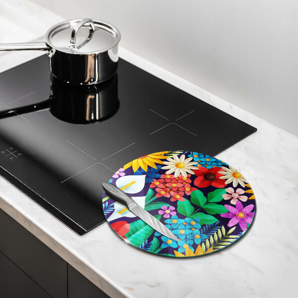 Chopping board glass Illustration meadow flowers