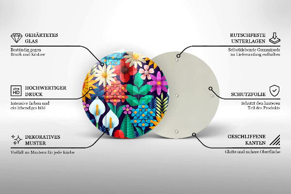 Chopping board glass Illustration meadow flowers