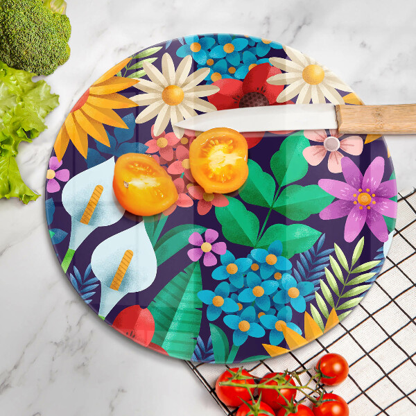 Chopping board glass Illustration meadow flowers