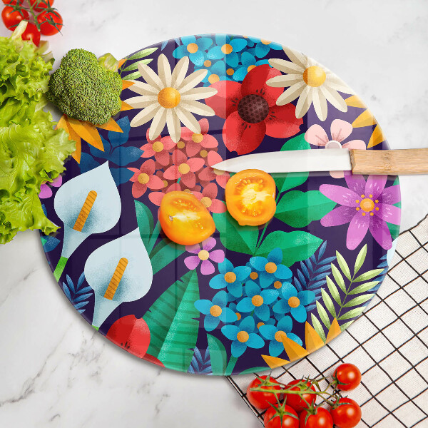 Chopping board glass Illustration meadow flowers