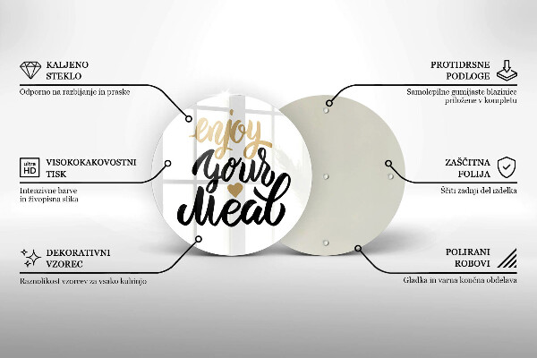 Chopping board glass The inscription Enjoy Your Meal