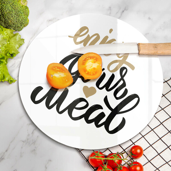 Chopping board glass The inscription Enjoy Your Meal