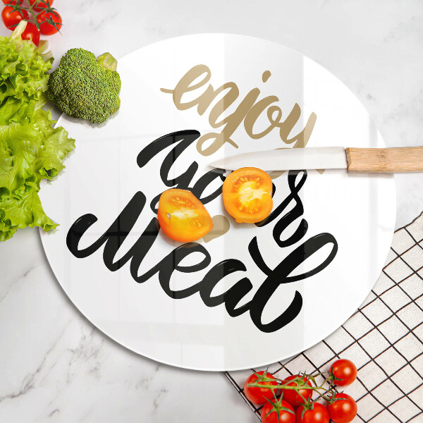Chopping board glass The inscription Enjoy Your Meal
