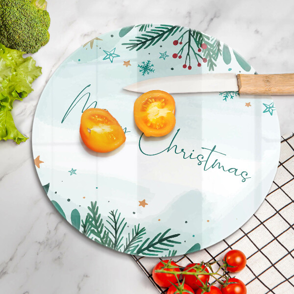Chopping board glass The inscription Merry Christmas