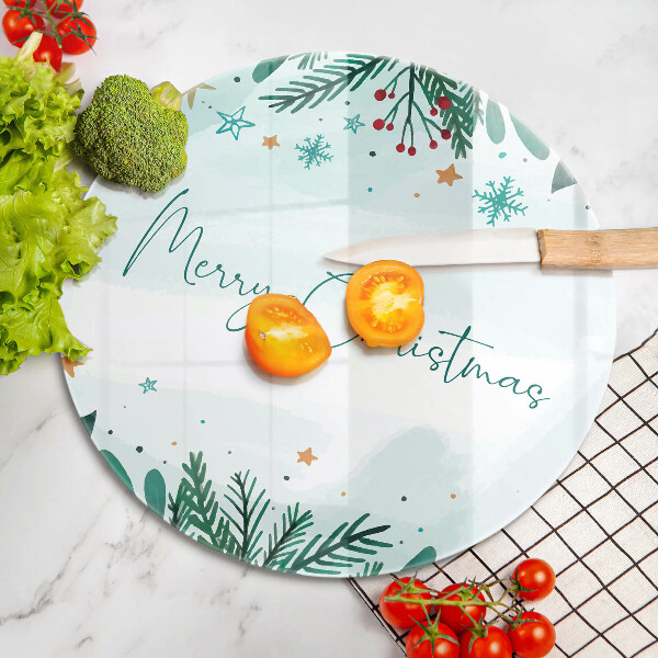Chopping board glass The inscription Merry Christmas