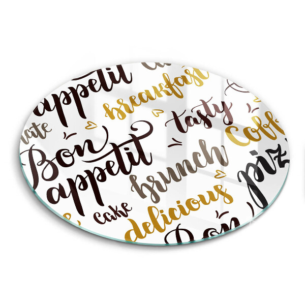 Chopping board glass Text Bon Appetit