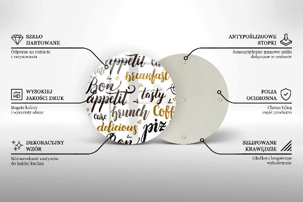 Chopping board glass Text Bon Appetit