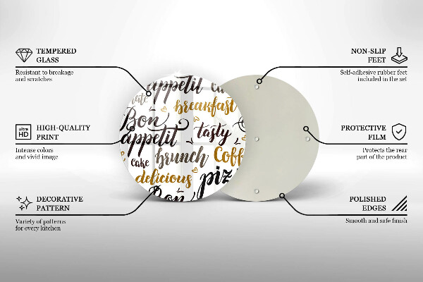 Chopping board glass Text Bon Appetit