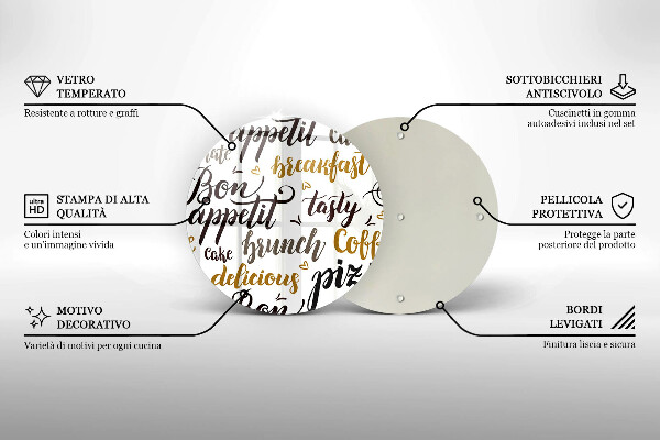 Chopping board glass Text Bon Appetit