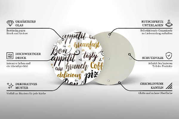 Chopping board glass Text Bon Appetit