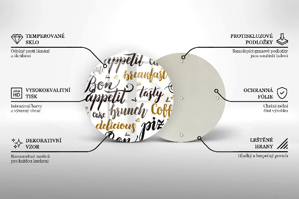 Chopping board glass Text Bon Appetit