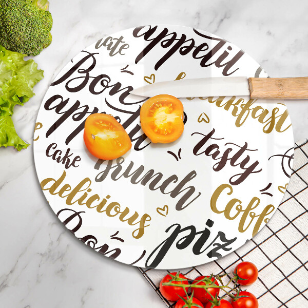 Chopping board glass Text Bon Appetit