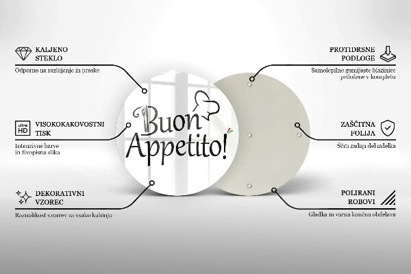 Chopping board glass The inscription Buon Appetito!