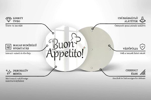 Chopping board glass The inscription Buon Appetito!