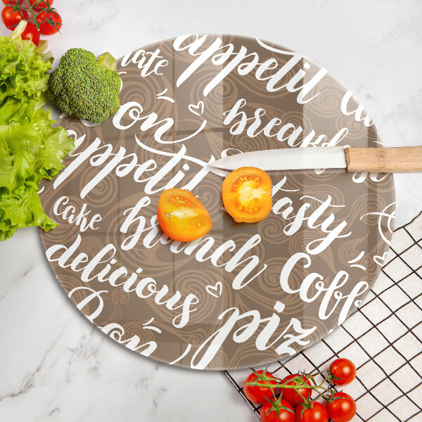 Chopping board glass Text Bon Appetit