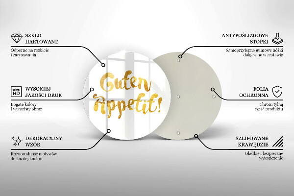 Chopping board glass The inscription GUTEN APPETIT!