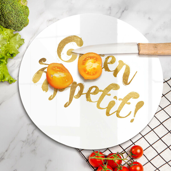 Chopping board glass The inscription GUTEN APPETIT!