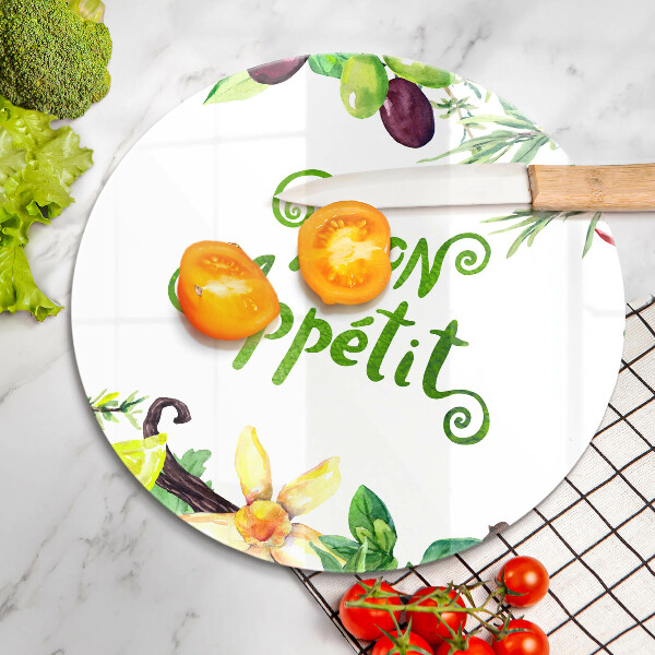 Glass cutting board The inscription Bon Appetit