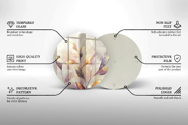 Glass cutting board Painted boho leaves