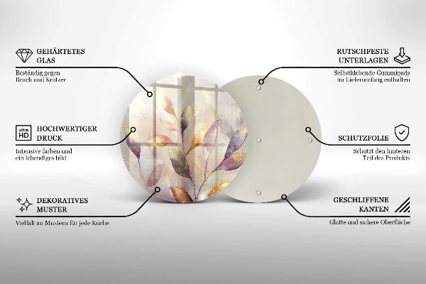 Glass cutting board Painted boho leaves