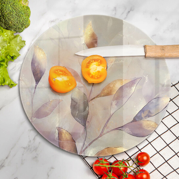 Glass cutting board Painted boho leaves