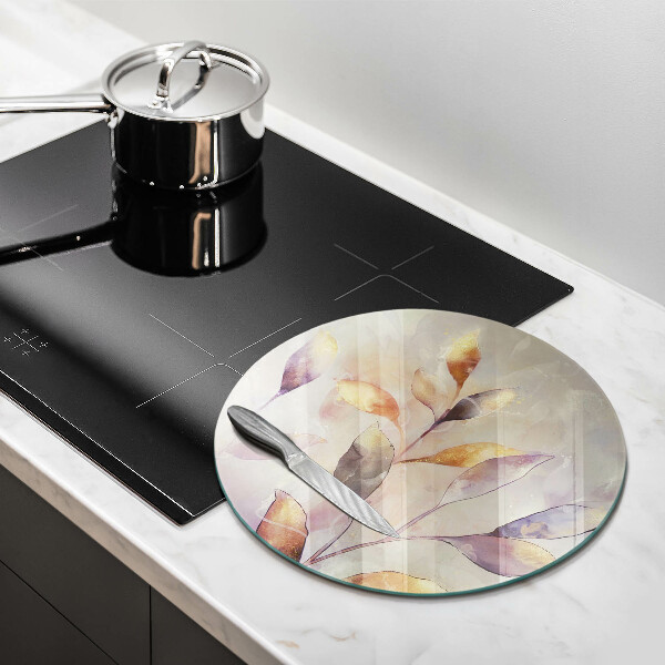 Glass cutting board Painted boho leaves