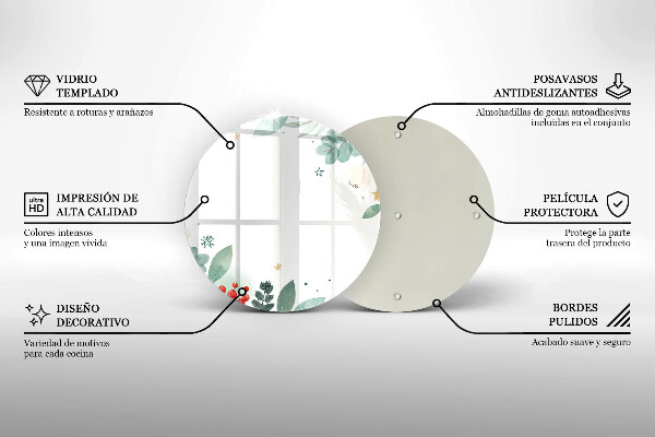 Chopping board glass Watercolors leaves