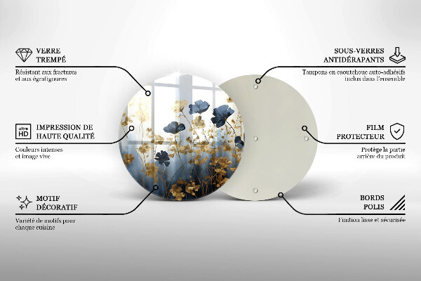 Chopping board Blue and golden flowers