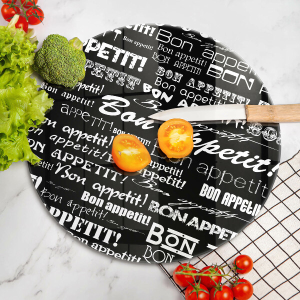 Chopping board glass Kitchen text Bon Appetit