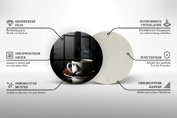Chopping board glass A cup of hot coffee