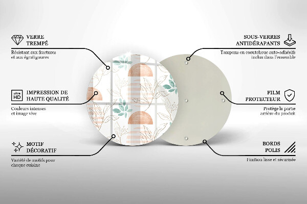 Chopping board glass Boho pattern leaves