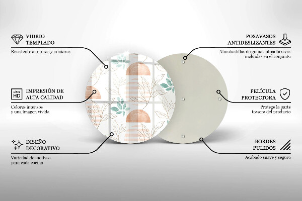 Chopping board glass Boho pattern leaves