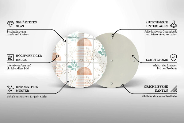 Chopping board glass Boho pattern leaves