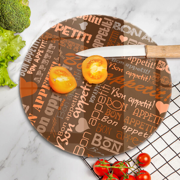 Chopping board glass Text Bon Appetit