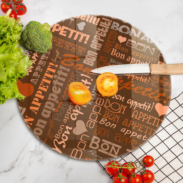 Chopping board glass Text Bon Appetit