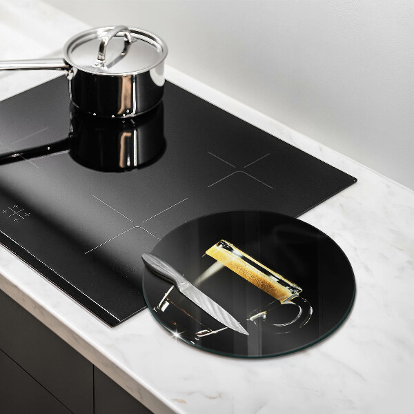 Chopping board A glass of black coffee