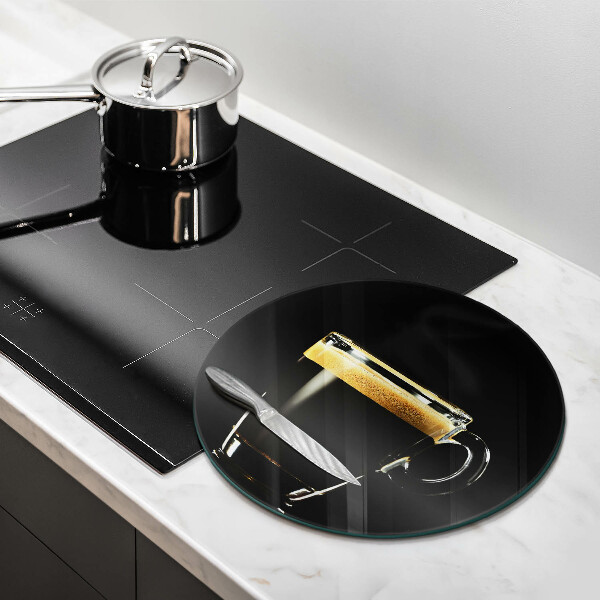 Chopping board A glass of black coffee