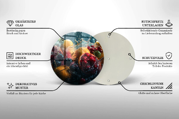 Chopping board glass Fruits in water