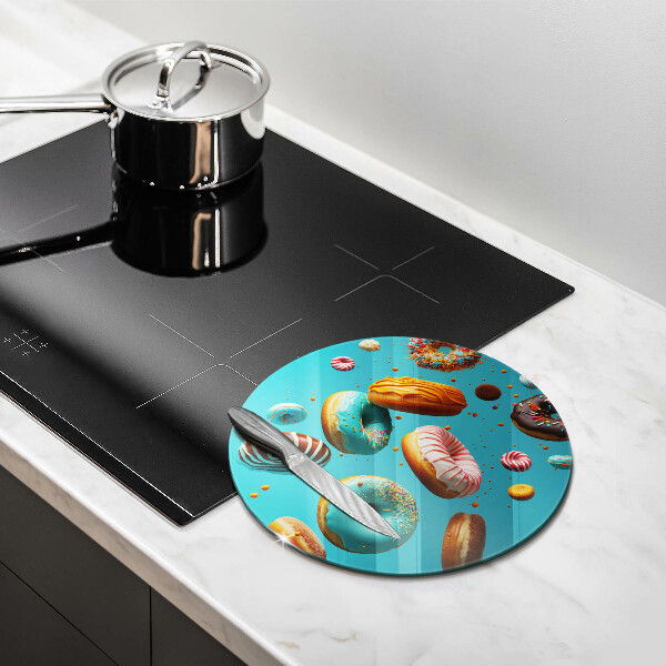 Chopping board glass Colorful donuts