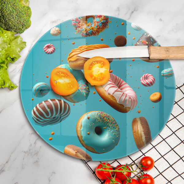 Chopping board glass Colorful donuts